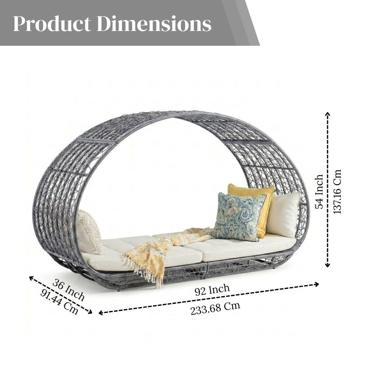 Outdoor Rattan Wicker Daybed with Oval-Shaped Canopy Frame (Silver Grey & Off-White)