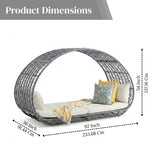 Outdoor Rattan Wicker Daybed with Oval-Shaped Canopy Frame (Silver Grey & Off-White)