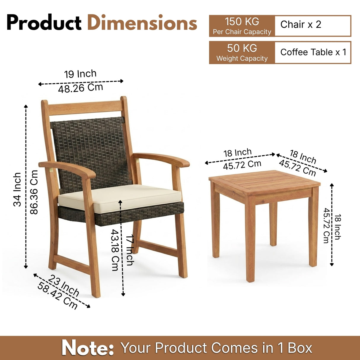 Outdoor Wicker Patio Conversation Set with Teak Wood Frame & Center Table