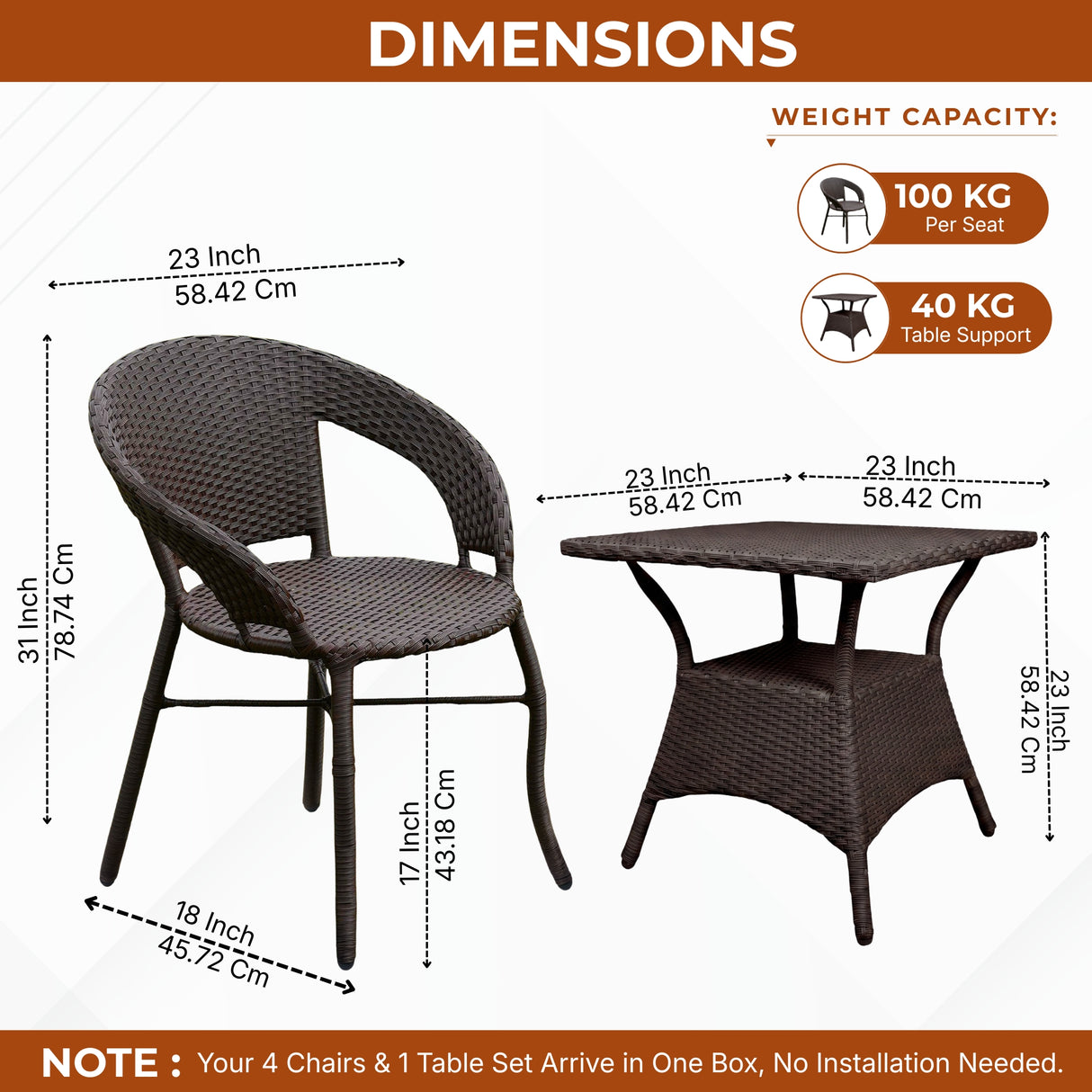 Outdoor Rattan Wicker 5-Piece Patio Furniture Set (Dark Brown)