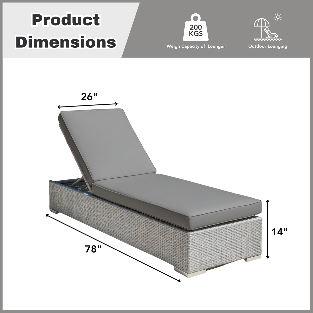 Outdoor All-Weather Rattan Wicker Lounger (Silver Grey & Grey)
