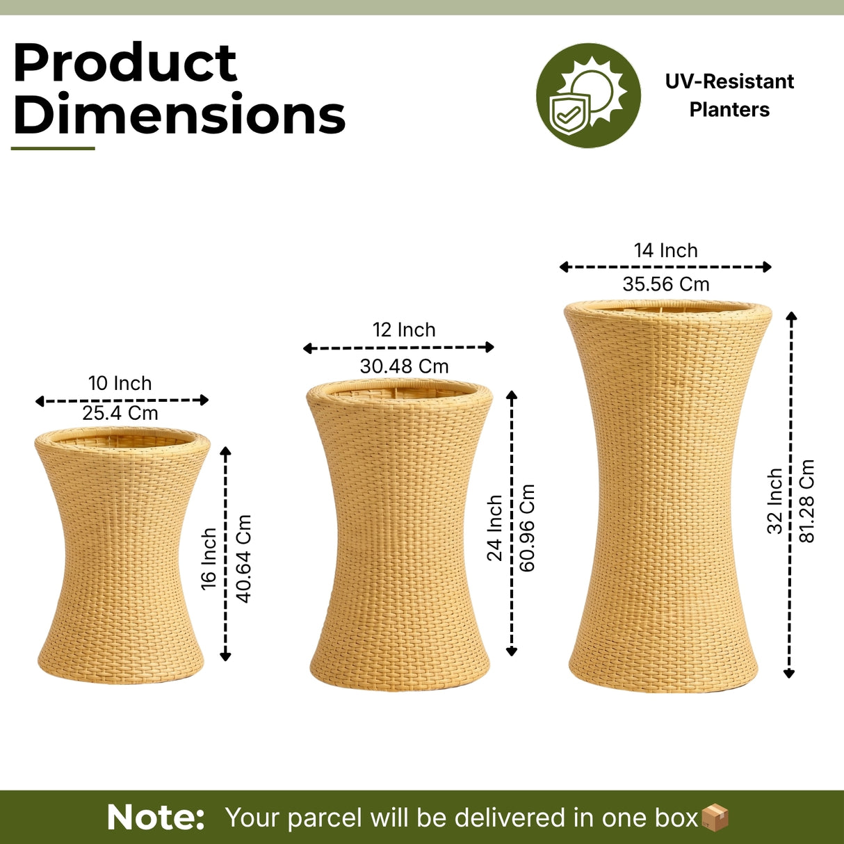 Outdoor Hourglass Design Set of 3 Wicker Planters (Beige)