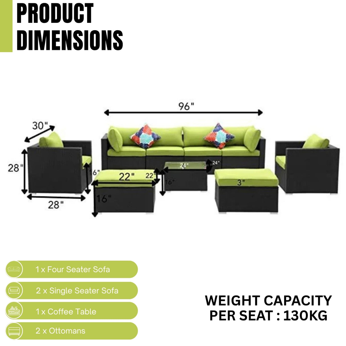 6-Piece Outdoor Conversation Set (Black/Green)