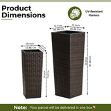2-Piece Outdoor Rattan Wicker Tall Square Planters (Dark Brown)