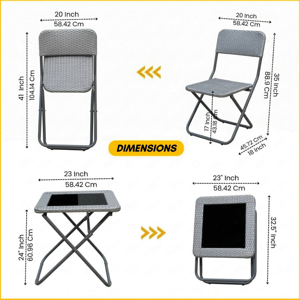 3-Piece Outdoor Wicker Folding Patio Set (Silver)