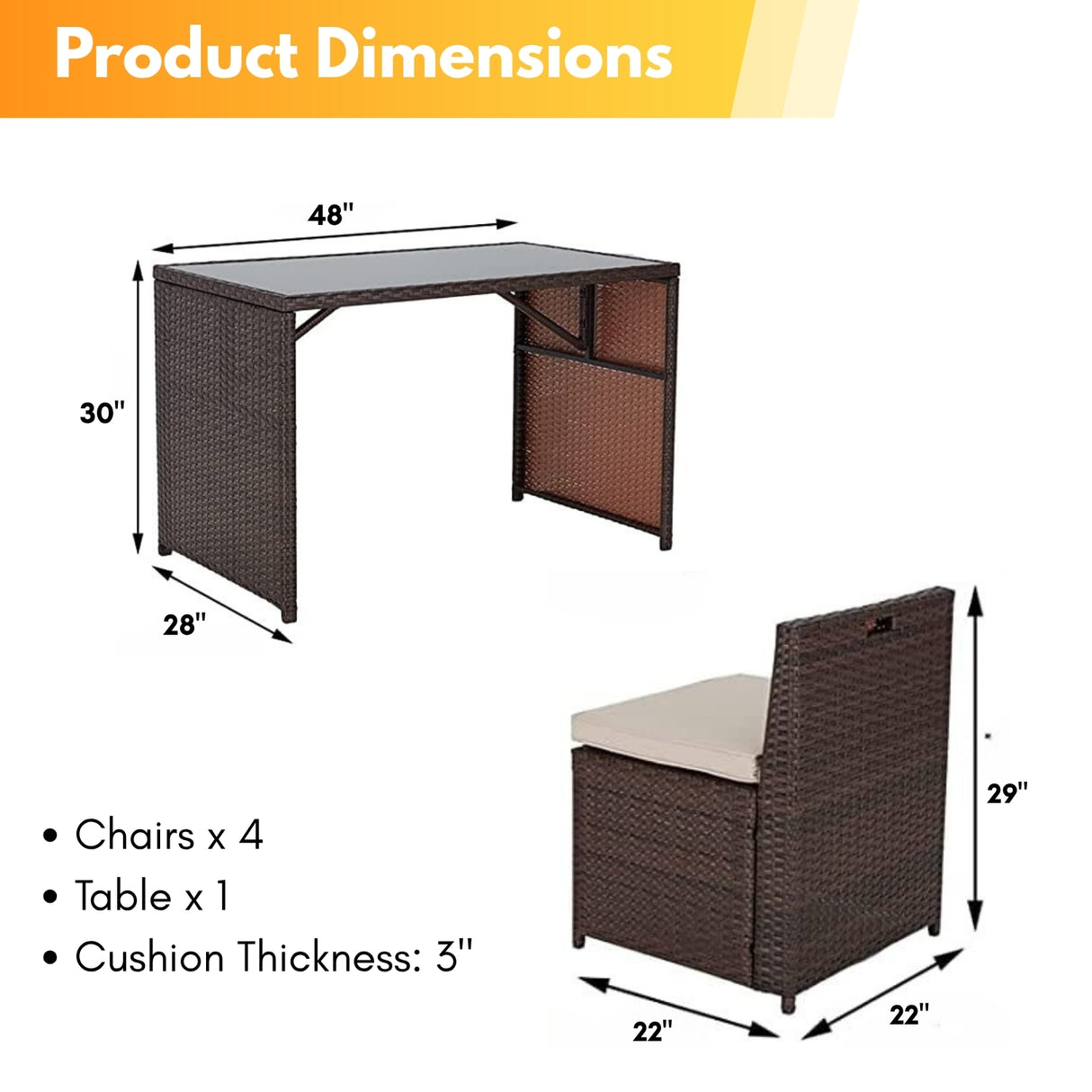 5-Piece Outdoor Patio Dining Set with Square Glass Tabletop