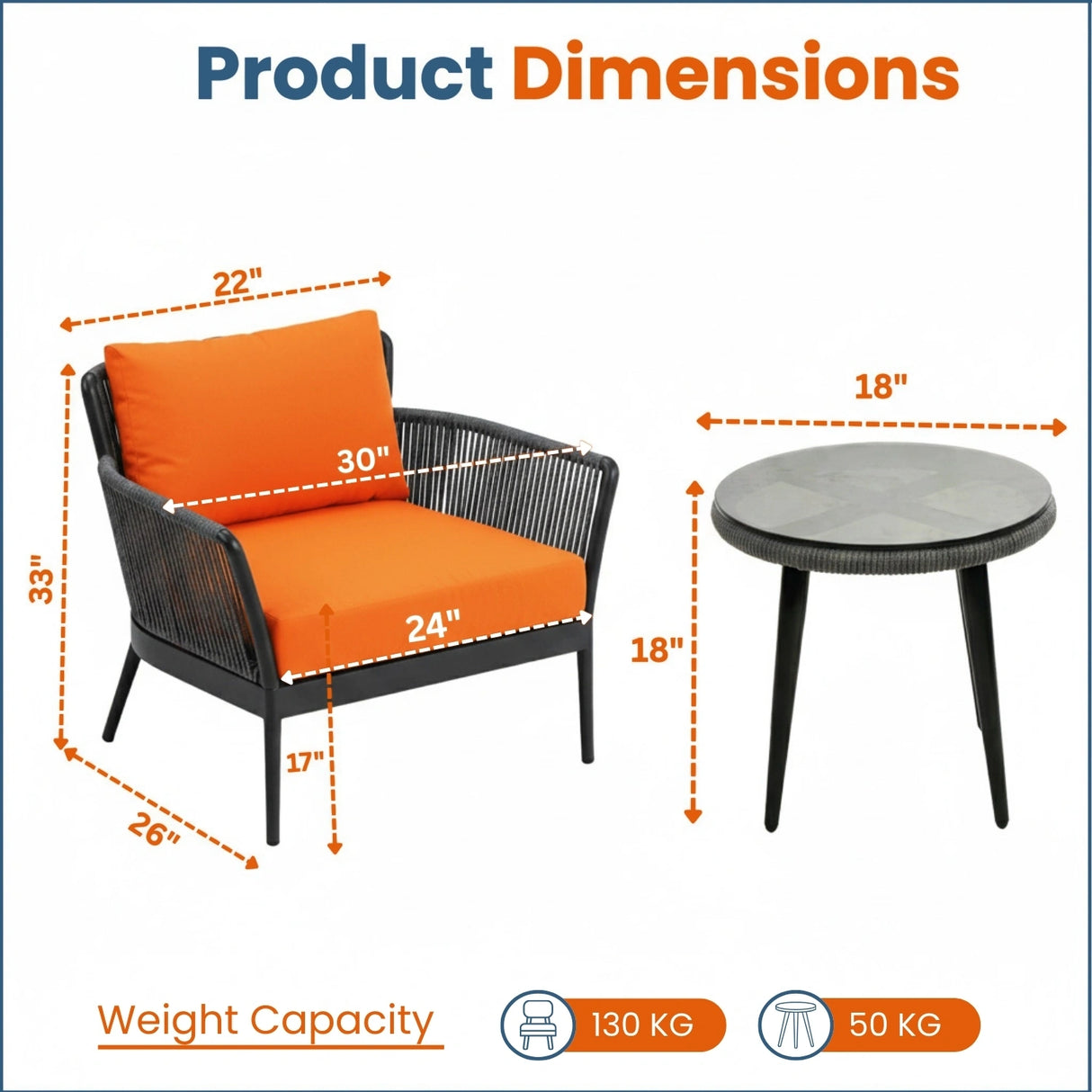 Outdoor 3 Piece All-Weather Rope Patio Set