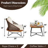 Outdoor Rope 3-Piece Patio Set With Wooden Top Table