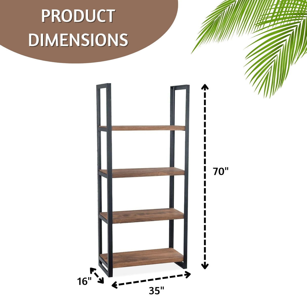 Solid Sheesham Wood 4 Tier Tall Standing Corner Open Bookcase
