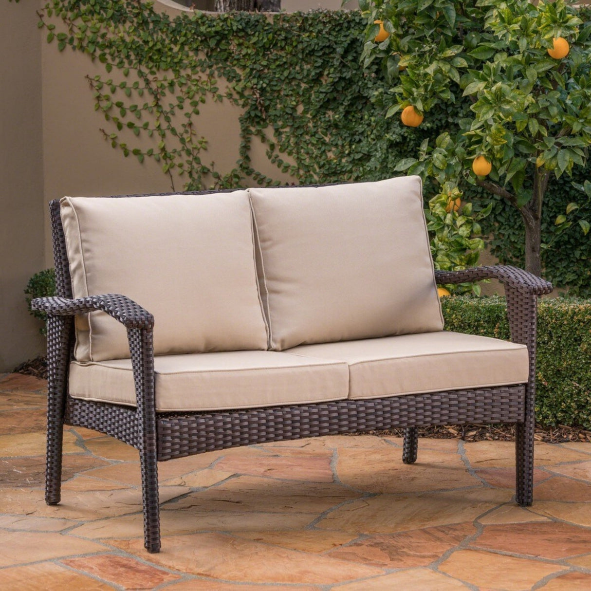 Outdoor Rattan Wicker 1-Piece Loveseat Sofa