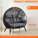 Outdoor Rattan Wicker Double Seater Egg Chair (Black & Dark Grey)
