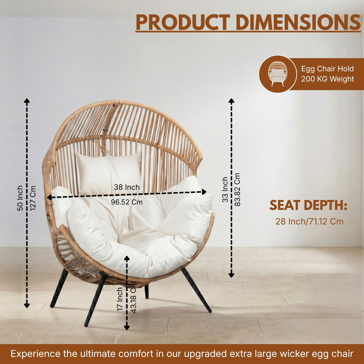 Outdoor Wicker Egg Chair with Plush Cushions (Beige & Off-White)