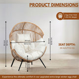Outdoor Wicker Egg Chair with Plush Cushions (Beige & Off-White)