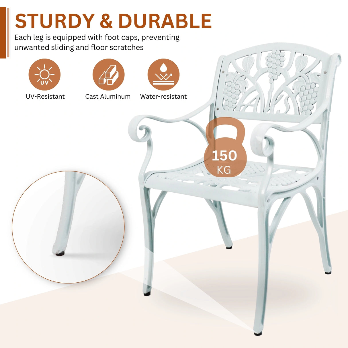 Outdoor Cast Aluminum 2 Chairs Patio Bistro Set (White)