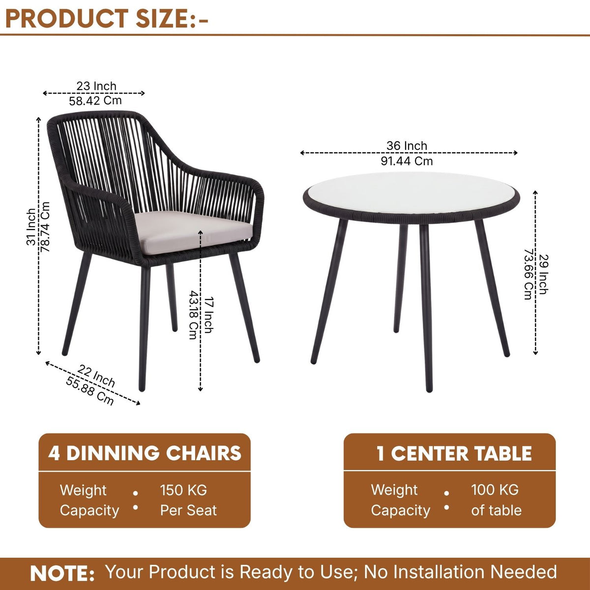 5-Piece Outdoor Rope Patio Dining Set