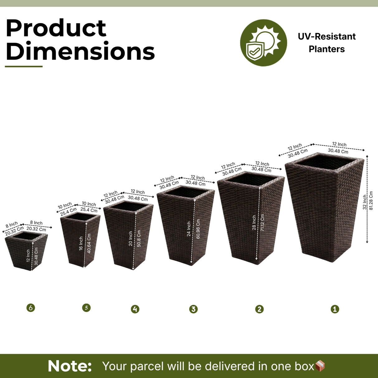 Tall Tapered Set of 6  Outdoor Wicker Planter (Dark Brown)