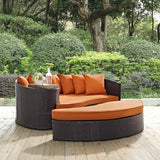 Outdoor Rattan Wicker Daybed (Dark Brown & Orange)