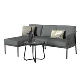 L-Shaped Patio Conversation Sofa Set with Thick Cushions & Side Table (Grey)