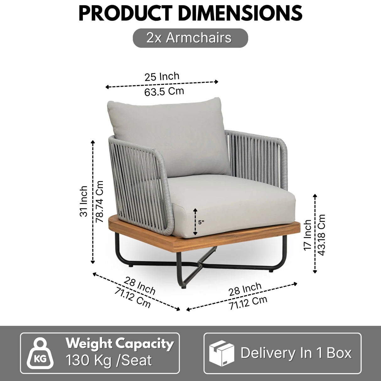 Premium All-Weather Outdoor Rope Sofa Chairs Set (Grey)