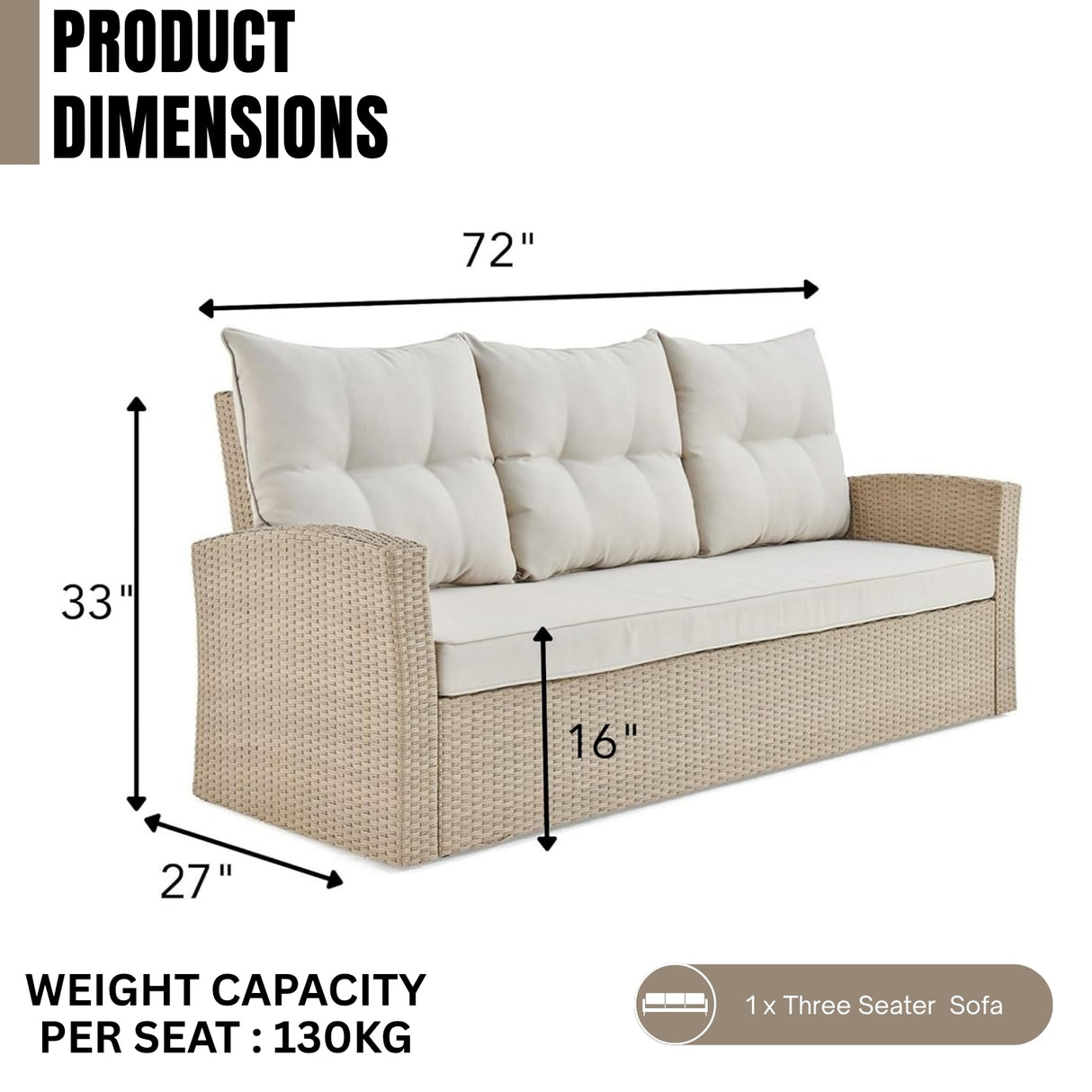3-Seater Outdoor Rattan Wicker Patio Sofa