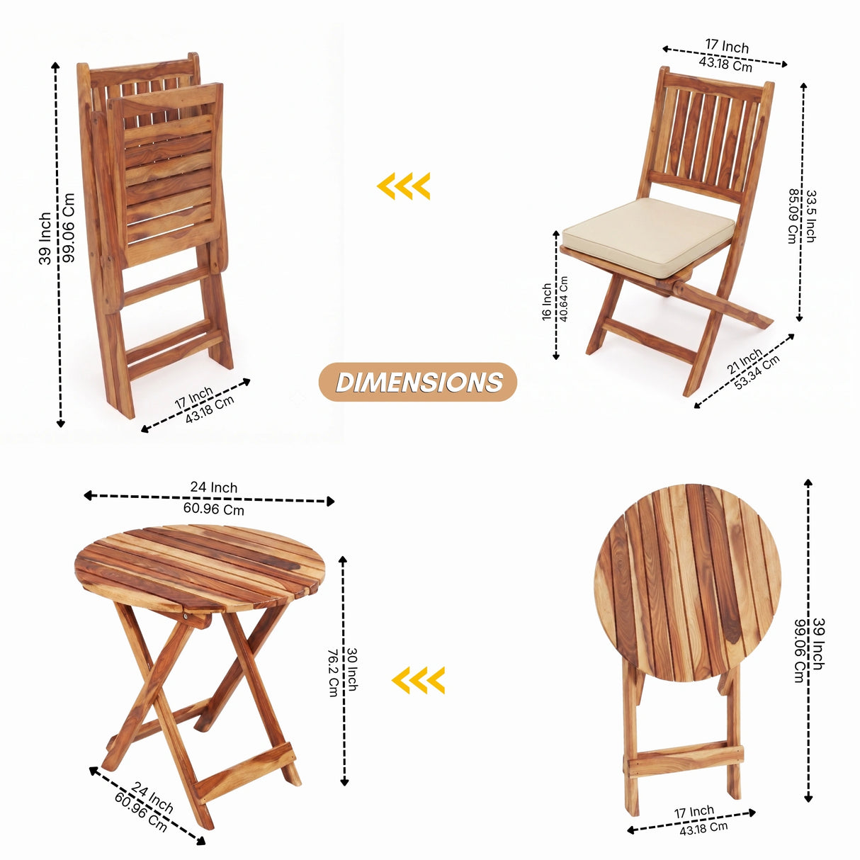 Acacia Wood Foldable Outdoor Bistro Set – 2 Chairs & Round Table