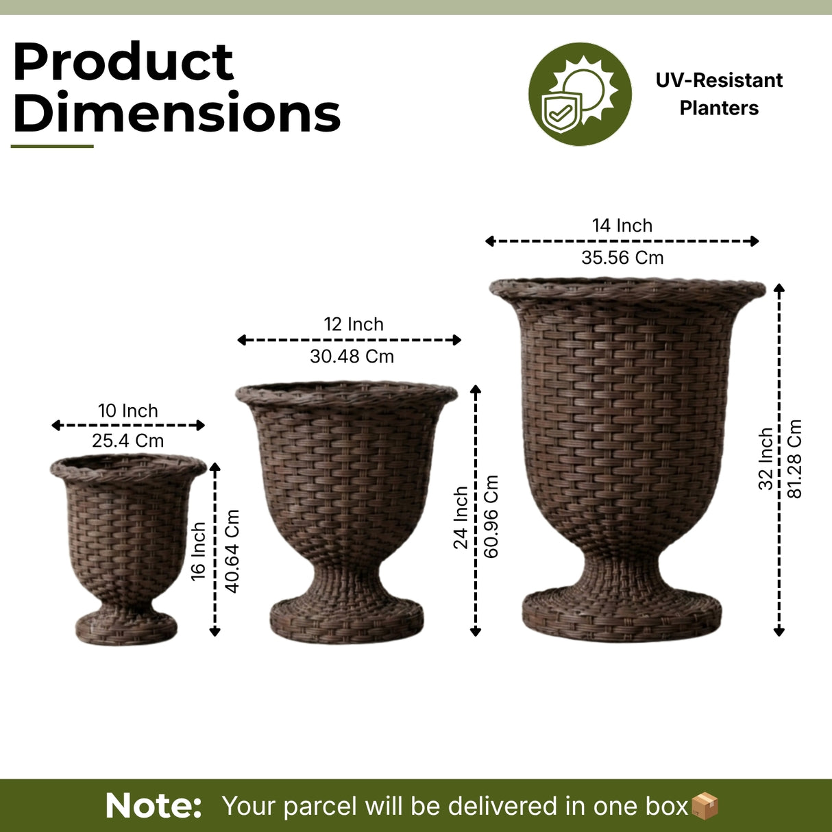 Outdoor Rattan Wicker Urn Planter Set of 3 (Dark Brown)