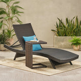 Outdoor All-Weather HDPE Wicker Rattan Sunlounger Recliner with Side Table