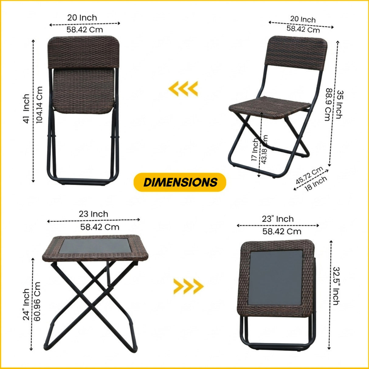 3-Piece Outdoor Wicker Folding Patio Set (Dark Brown)