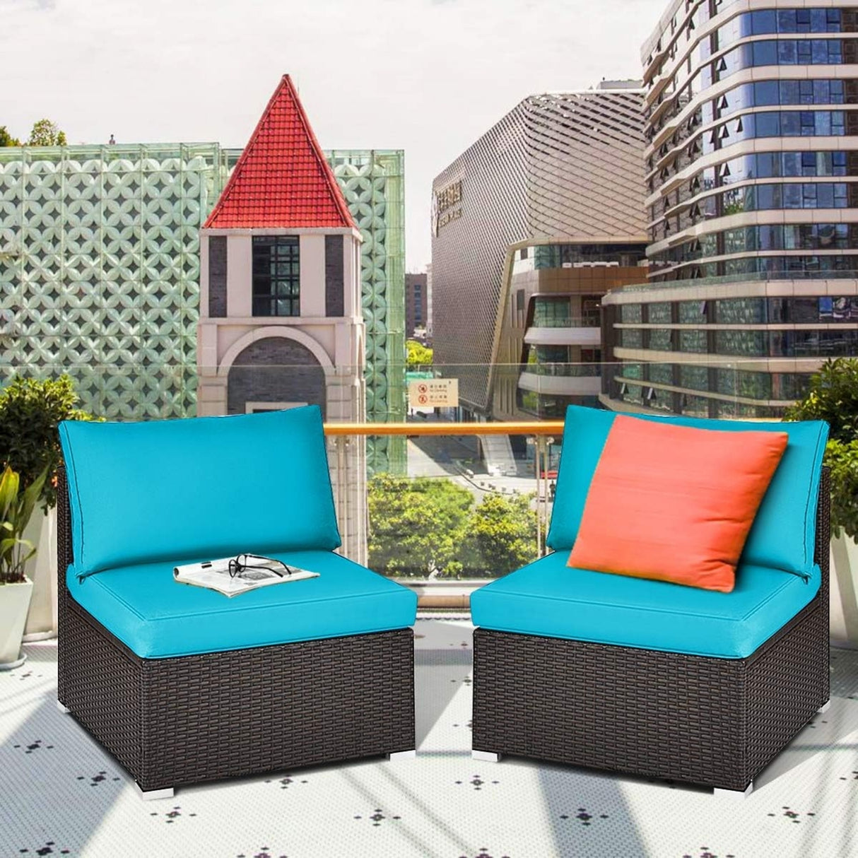 2-Piece Outdoor Wicker Armless Sofa