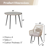5-Piece Outdoor Patio Dining Set with Rope Chairs & Glass Top Table