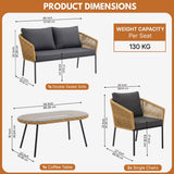 Outdoor 4 Seater Rope Conversation Sofa Set (Beige & Dark Grey)