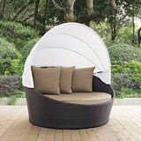 Outdoor Rattan Wicker Patio Daybed with Retractable Canopy