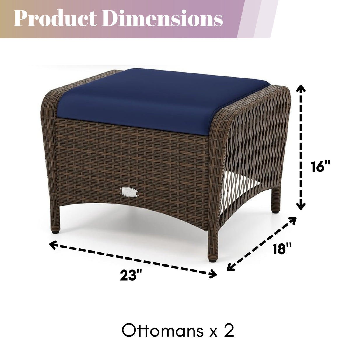 2-Piece Outdoor Rattan Wicker Ottoman Set