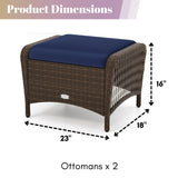 2-Piece Outdoor Rattan Wicker Ottoman Set