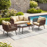 Outdoor Rope 4 Seater Conversation Furniture Set (Brown & Cream)