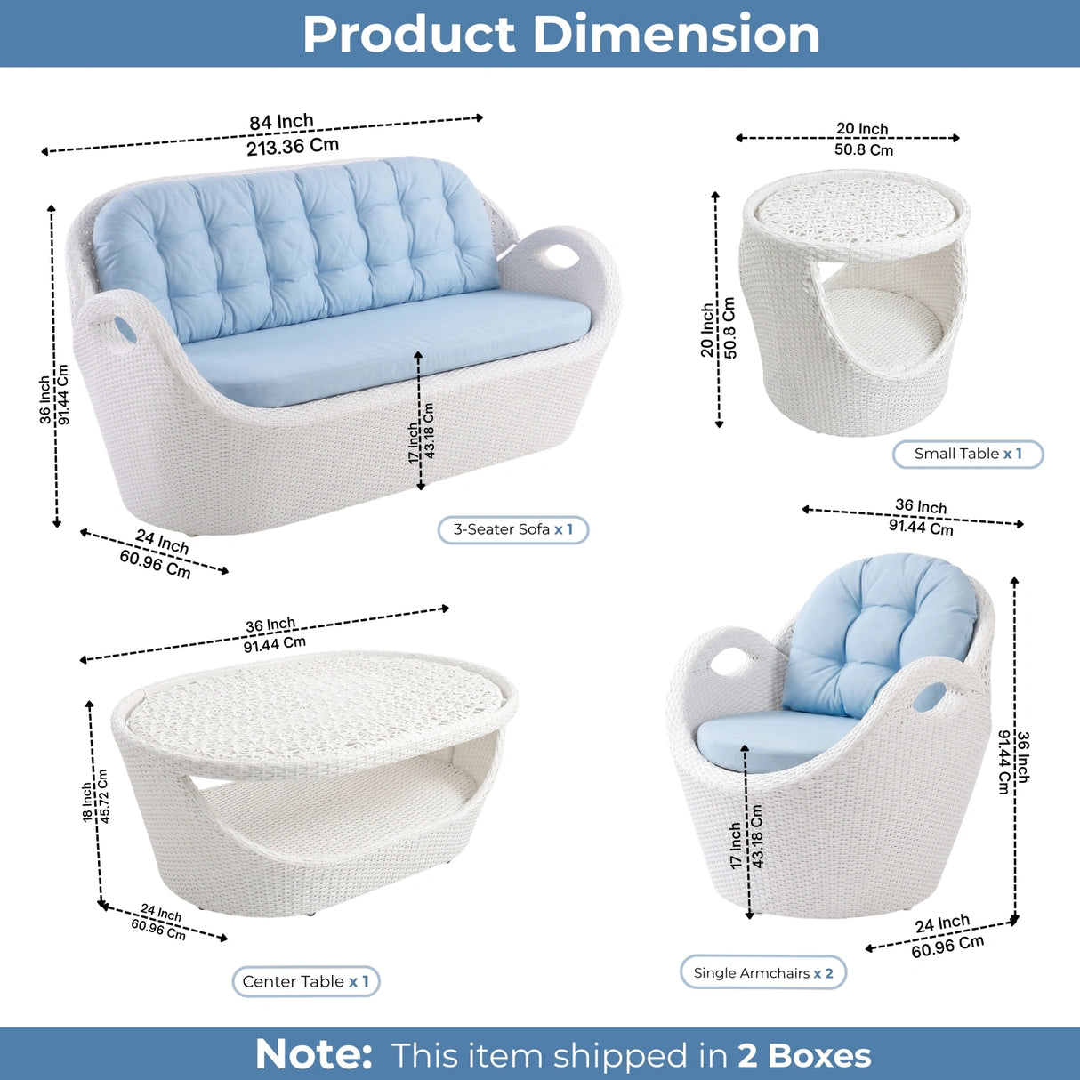 5-Seater Modern Design Outdoor Patio Furniture Set (White & Sky-blue)
