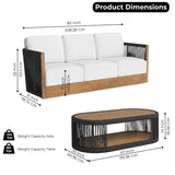 Outdoor Teak Wood Rope 3 Seater Sofa Set with 2-Tier Center Table