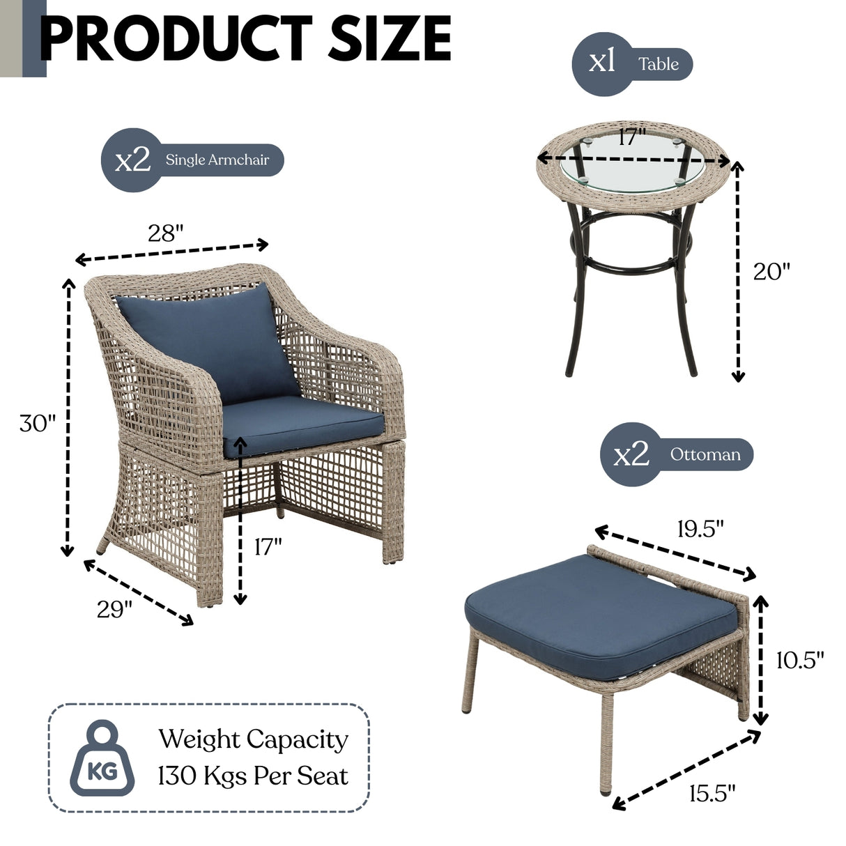 Outdoor Rattan Wicker 5 Piece Patio Sofa Set