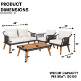 4-Piece Outdoor Rope Patio Furniture Set with Wood-Top Table