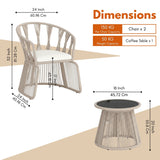 Outdoor Rope 3-Piece Patio Set (Beige & Off-White)