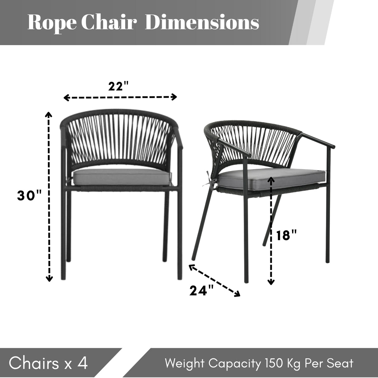 4-Piece Outdoor Rope Patio Dining Chairs