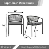 4-Piece Outdoor Rope Patio Dining Chairs