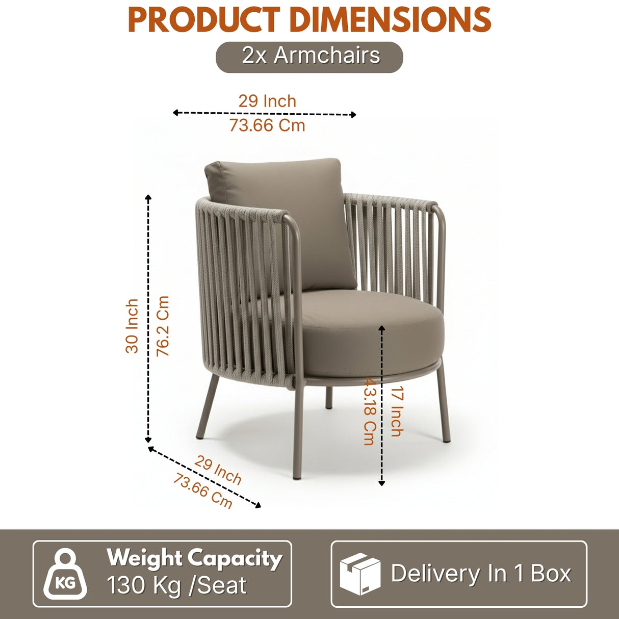 2-Piece Outdoor Rope Sofa Chairs (Grey)