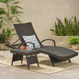 Outdoor All-Weather HDPE Wicker Rattan Sunlounger Recliner with Side Table
