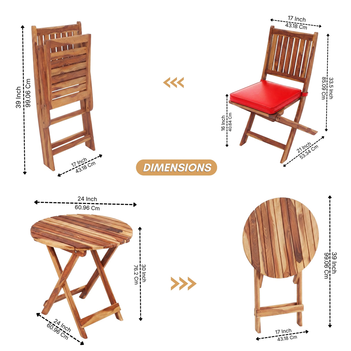 Acacia Wood Foldable Outdoor Bistro Set – 2 Chairs & Round Table