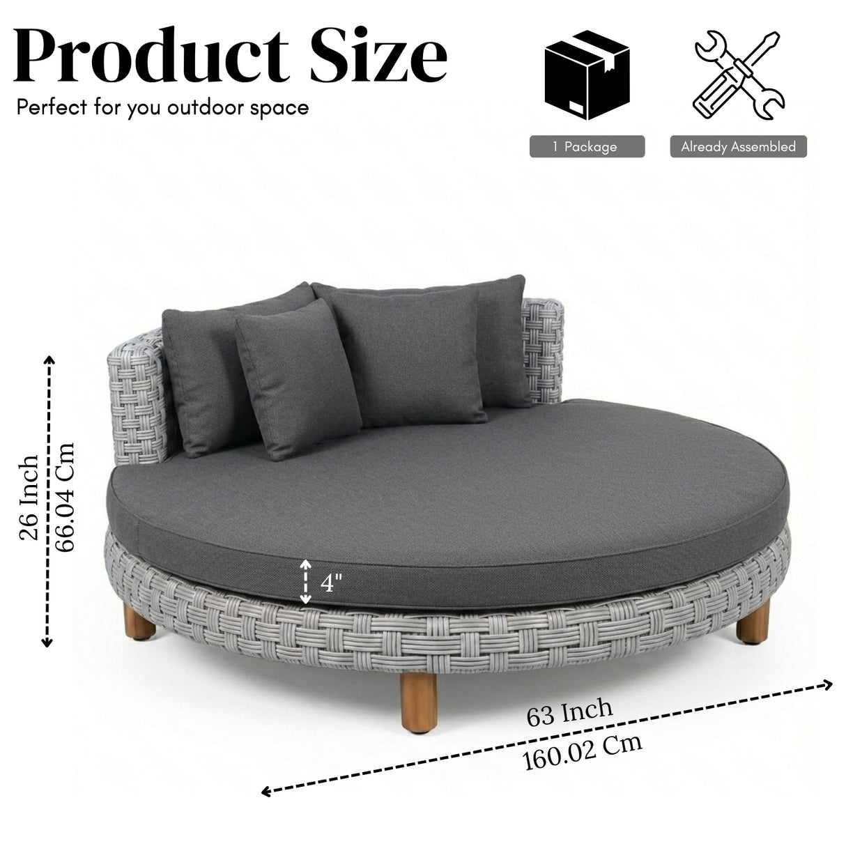 Outdoor All-Weather Rattan Wicker Round Daybed (Silver Grey & Dark Grey)