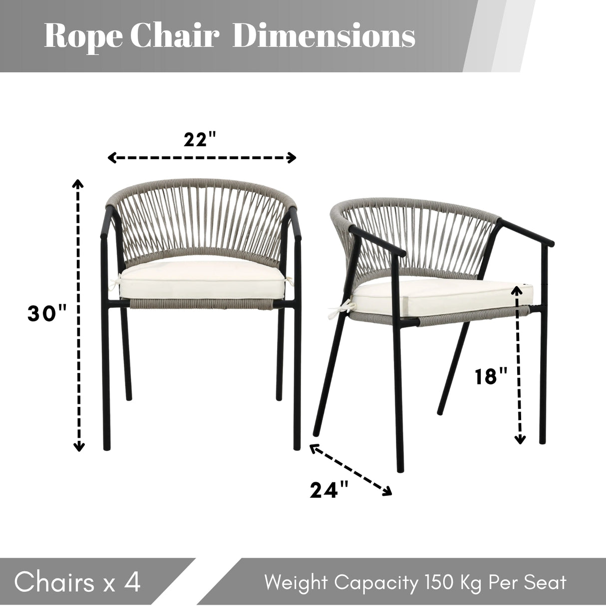 4-Piece Outdoor Rope Patio Dining Chairs