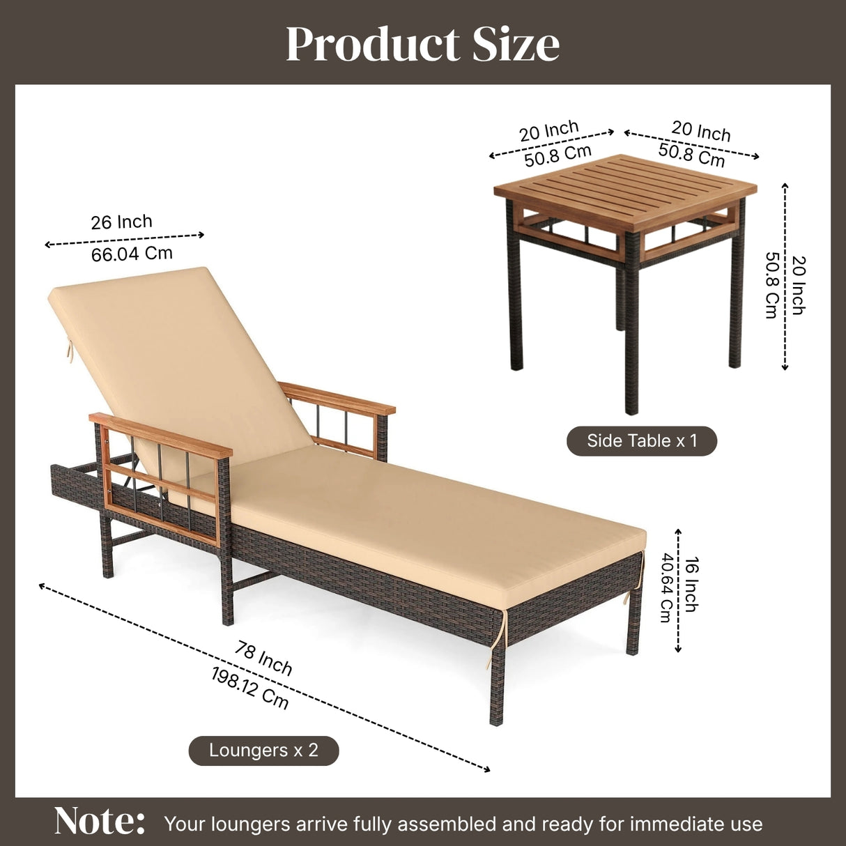 Outdoor Rattan Wicker Lounger Set with Sheesham Wood Top Table