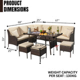 6 Piece Outdoor Patio Furniture Set (Dark Brown & Cream)
