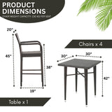 5-Piece Outdoor Rattan Wicker Bar Set with Wicker Top Table